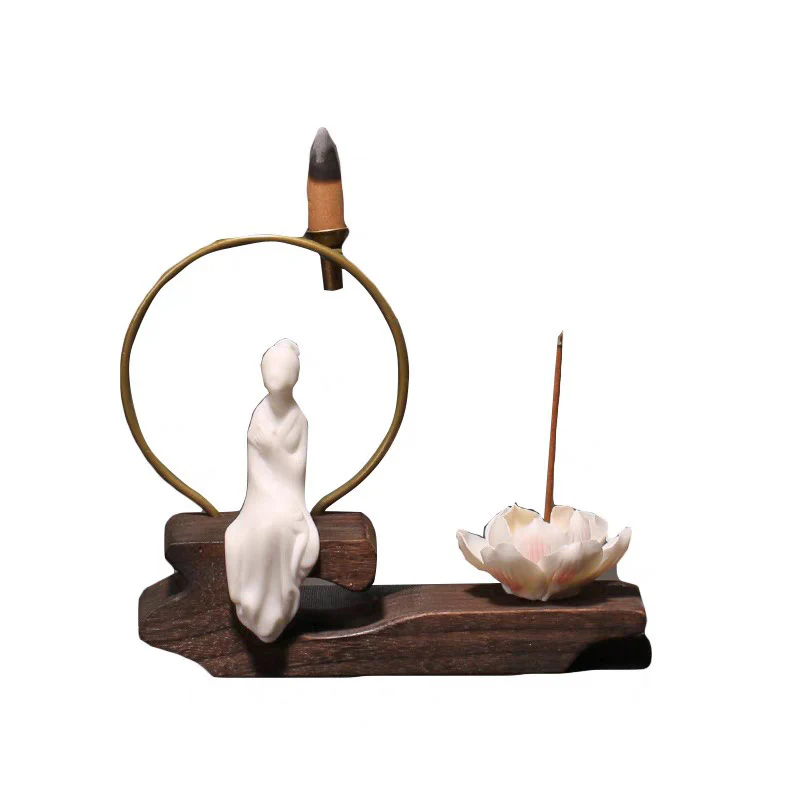 Buddha Stones Decorazione bruciatore di incenso in ceramica per meditazione curativa a forma di loto - Image 19