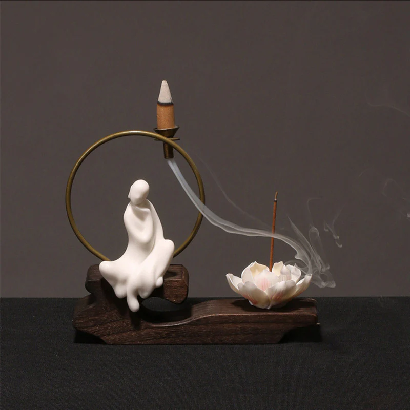 Buddha Stones Decorazione bruciatore di incenso in ceramica per meditazione curativa a forma di loto - Image 3
