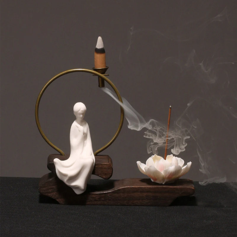 Buddha Stones Decorazione bruciatore di incenso in ceramica per meditazione curativa a forma di loto - Image 8