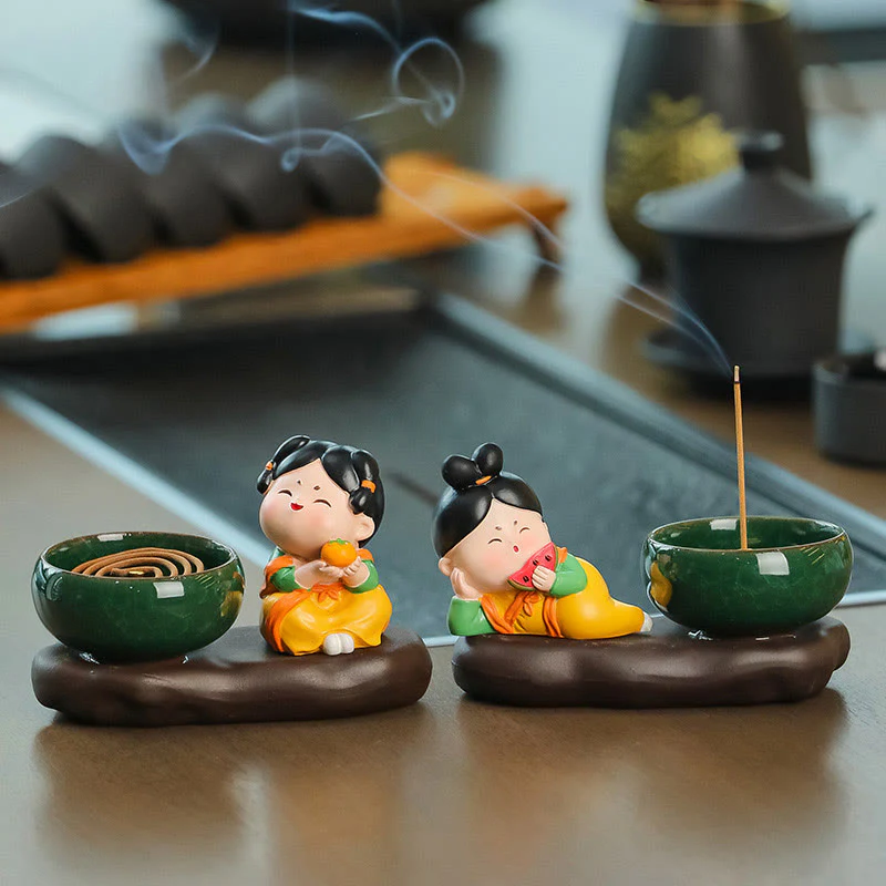 Buddha Stones Dinastia Tang Donna Cibo Guarigione Bruciatore di Incenso in Ceramica Decorazione da Scrivania - Image 15