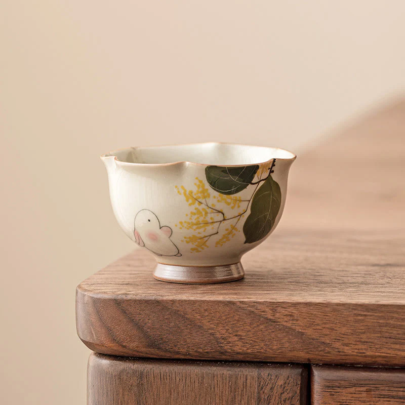Buddha Stones dipinto a mano piccolo coniglio osmanto tazza da tè in ceramica Kung Fu tazza da tè 40ml