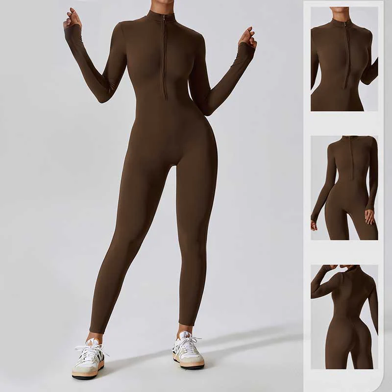 Buddha Stones Donna Cerniera Manica Lunga Shapewear Tuta Sportiva Fitness Yoga Body - Image 10