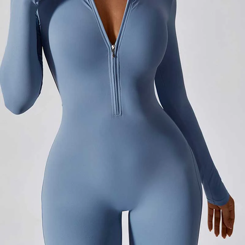Buddha Stones Donna Cerniera Manica Lunga Shapewear Tuta Sportiva Fitness Yoga Body - Image 19