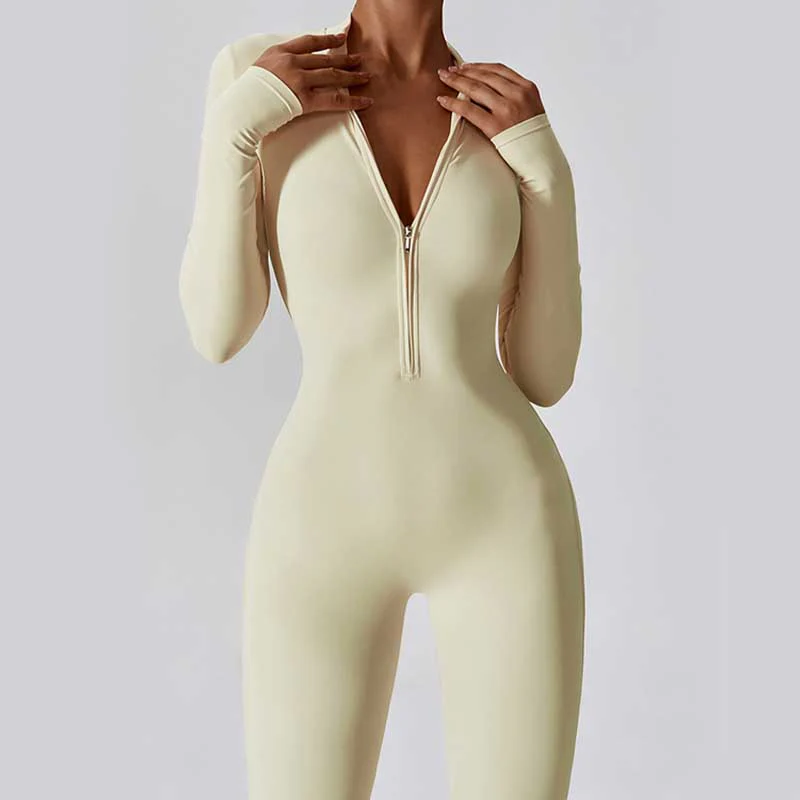 Buddha Stones Donna Cerniera Manica Lunga Shapewear Tuta Sportiva Fitness Yoga Body - Image 35