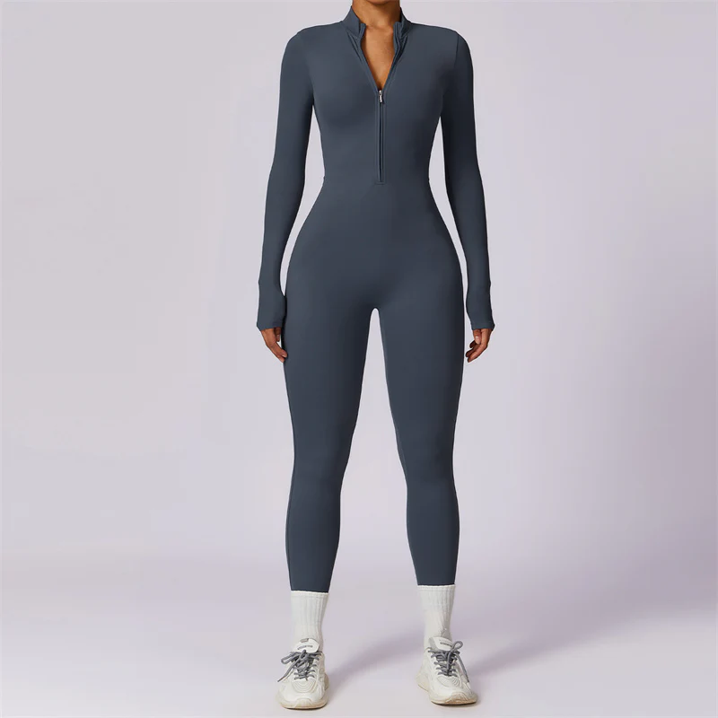 Buddha Stones Donna Cerniera Manica Lunga Shapewear Tuta Sportiva Fitness Yoga Body - Image 39