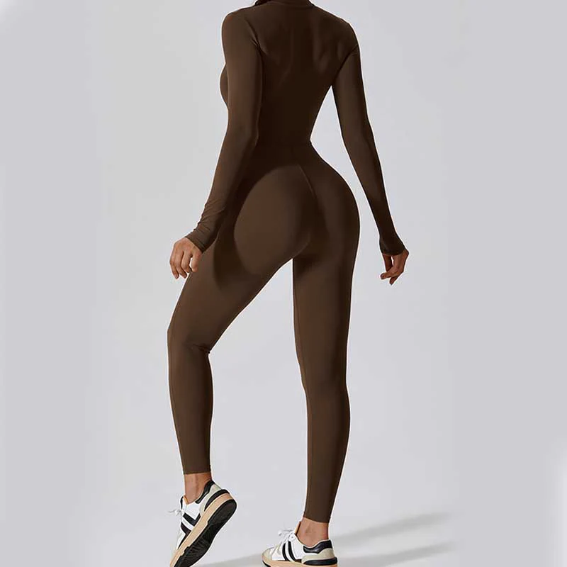 Buddha Stones Donna Cerniera Manica Lunga Shapewear Tuta Sportiva Fitness Yoga Body - Image 4