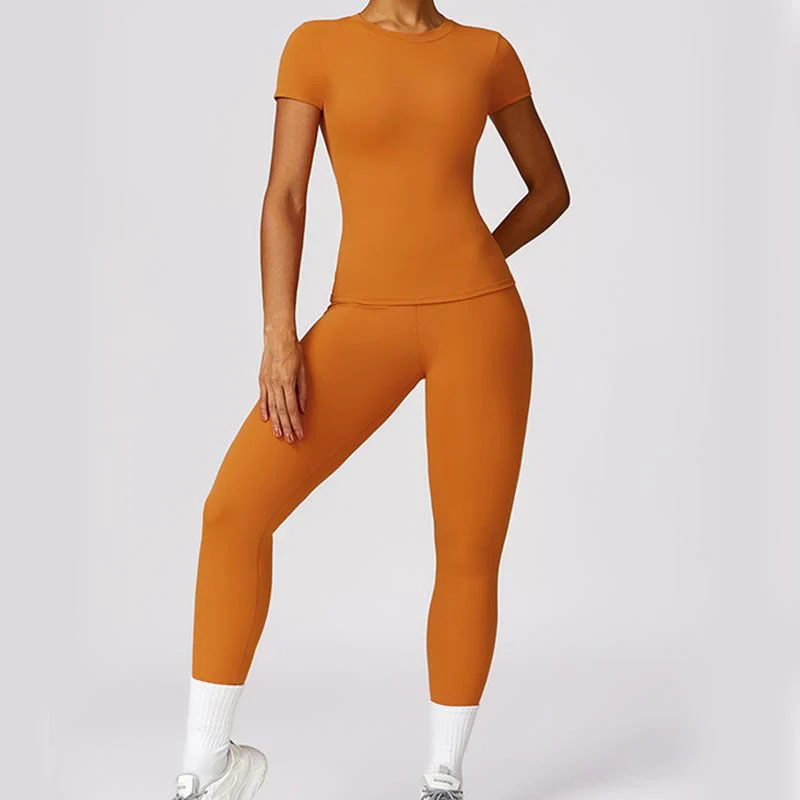 Buddha Stones Donna Manica Corta T-Shirt Top Vita Alta Leggings Pantaloni Per Sport Yoga - Image 19