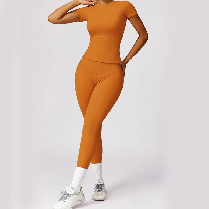 Buddha Stones Donna Manica Corta T-Shirt Top Vita Alta Leggings Pantaloni Per Sport Yoga - Image 20