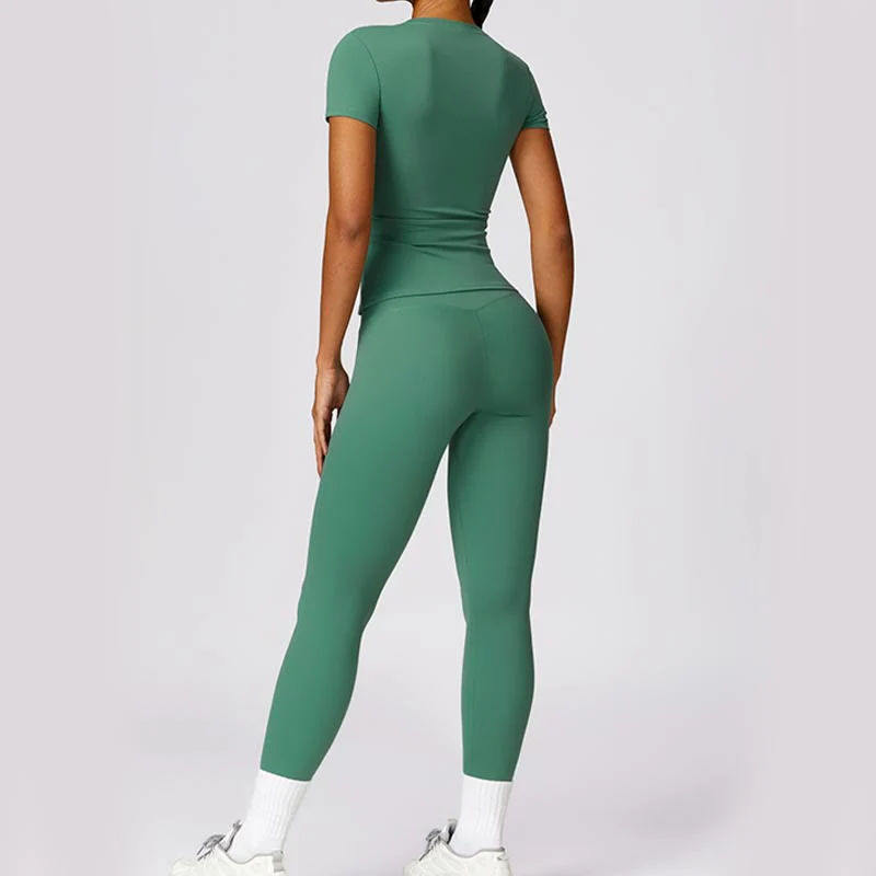 Buddha Stones Donna Manica Corta T-Shirt Top Vita Alta Leggings Pantaloni Per Sport Yoga - Image 35