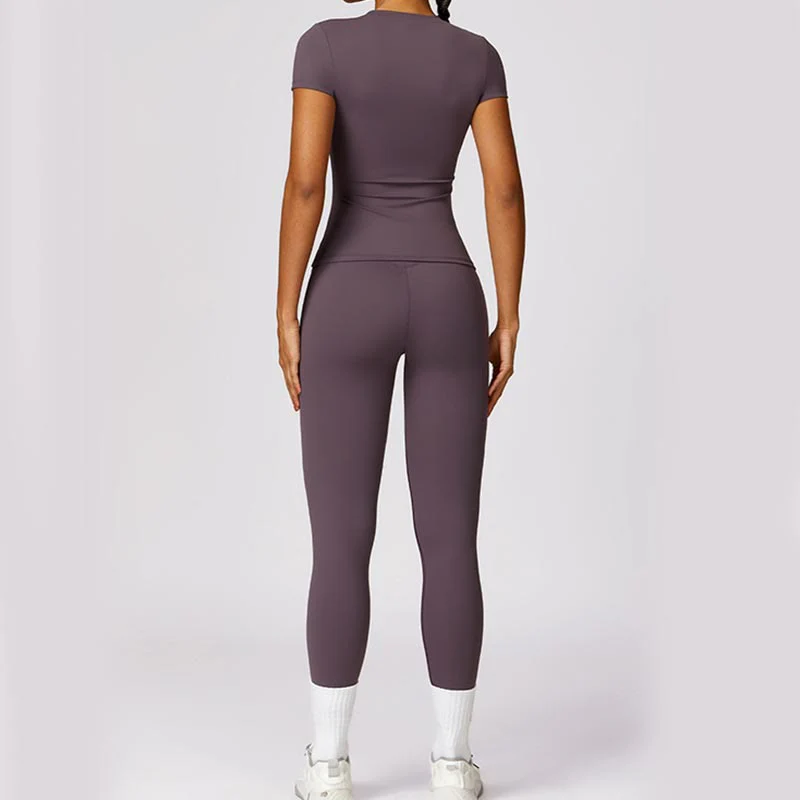Buddha Stones Donna Manica Corta T-Shirt Top Vita Alta Leggings Pantaloni Per Sport Yoga - Image 49