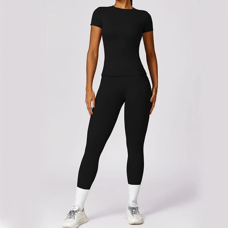 Buddha Stones Donna Manica Corta T-Shirt Top Vita Alta Leggings Pantaloni Per Sport Yoga - Image 6