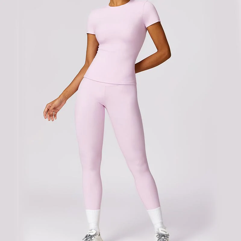Buddha Stones Donna Manica Corta T-Shirt Top Vita Alta Leggings Pantaloni Per Sport Yoga - Image 65