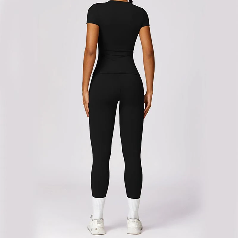 Buddha Stones Donna Manica Corta T-Shirt Top Vita Alta Leggings Pantaloni Per Sport Yoga - Image 7
