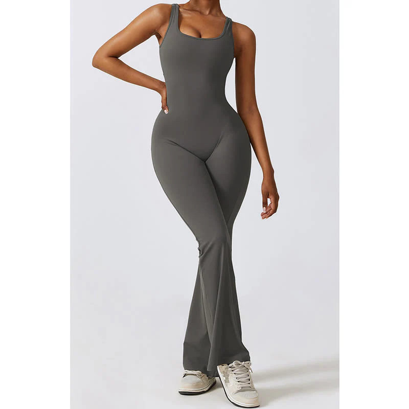 Buddha Stones Donna Tuta Senza Maniche Pantaloni Svasati Sport Fitness Yoga Bodysuit - Image 11