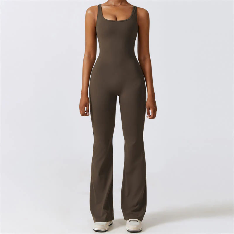 Buddha Stones Donna Tuta Senza Maniche Pantaloni Svasati Sport Fitness Yoga Bodysuit - Image 13