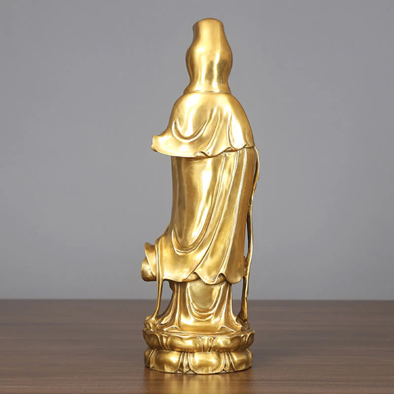 Buddha Stones Dorate in Piedi Kwan Yin Avalokitesvara Ricchezza Ottone Rame Statua Decorazione Scrivania Casa - Image 5