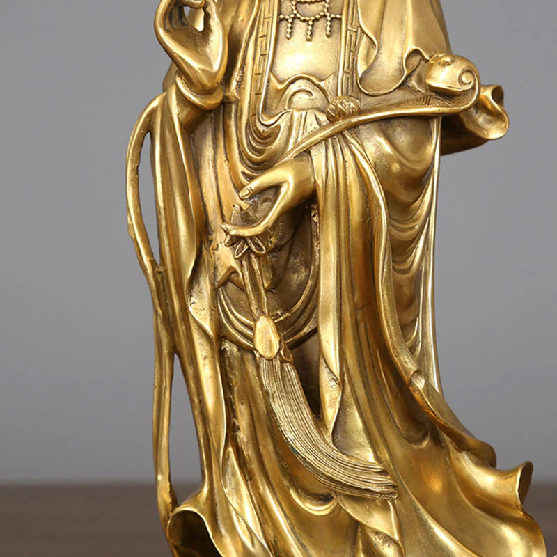 Buddha Stones Dorate in Piedi Kwan Yin Avalokitesvara Ricchezza Ottone Rame Statua Decorazione Scrivania Casa - Image 9