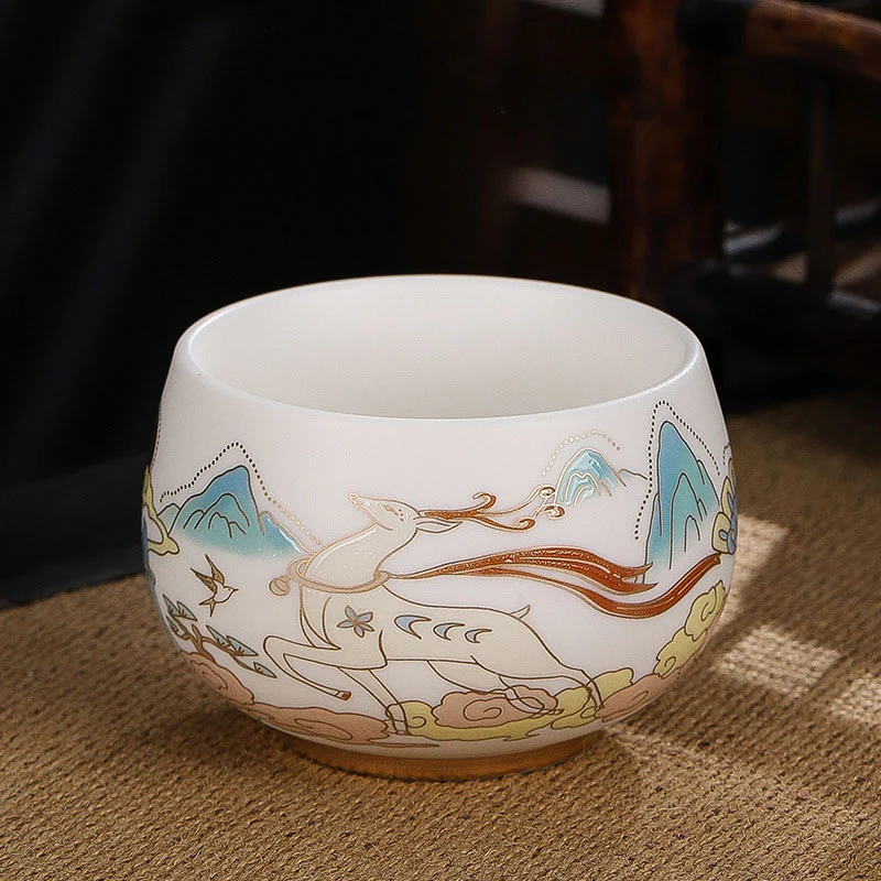 Buddha Stones Drago Cicala Bambù Cervo Gru Loto Prugna Fiore Tazza da tè in ceramica Kung Fu Tazza da tè Ciotola 185ml - Image 12