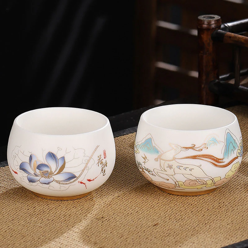Buddha Stones Drago Cicala Bambù Cervo Gru Loto Prugna Fiore Tazza da tè in ceramica Kung Fu Tazza da tè Ciotola 185ml - Image 15