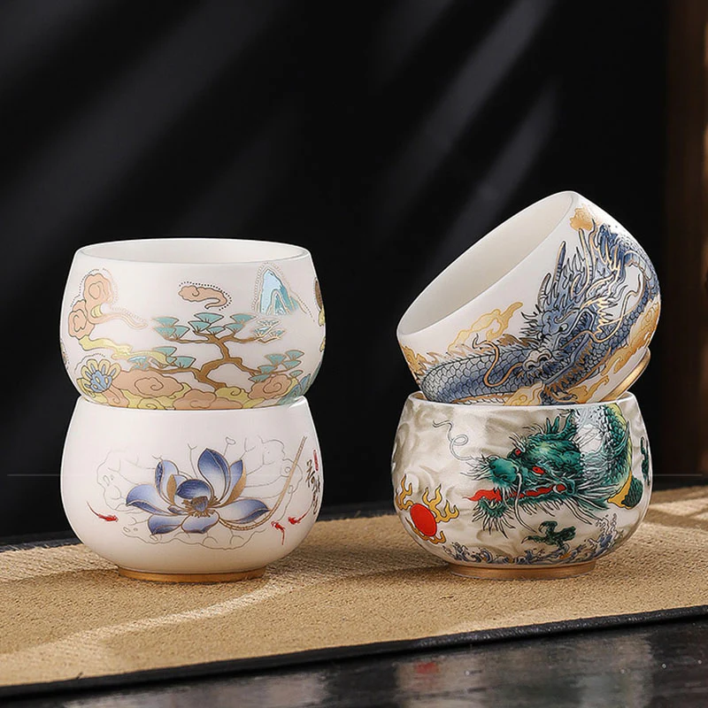 Buddha Stones Drago Cicala Bambù Cervo Gru Loto Prugna Fiore Tazza da tè in ceramica Kung Fu Tazza da tè Ciotola 185ml - Image 18