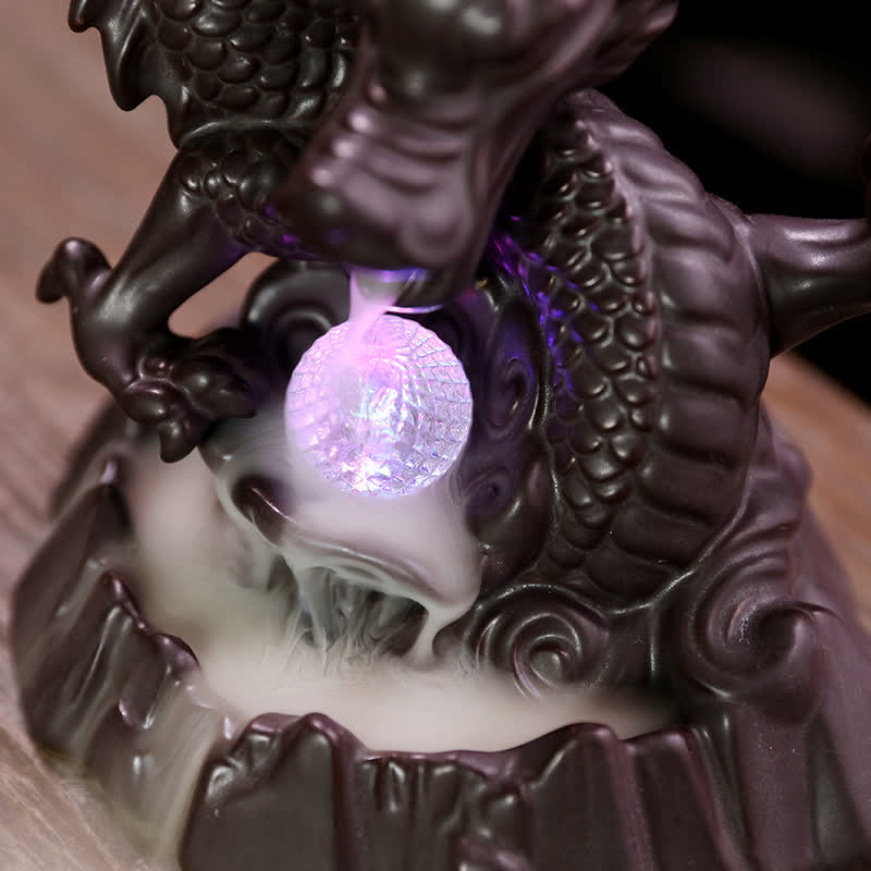 Buddha Stones Drago di buon auspicio Fontana di fumo a riflusso in ceramica Bruciatore di incenso di guarigione Meditazione Decorazione a sfera a LED - Image 10