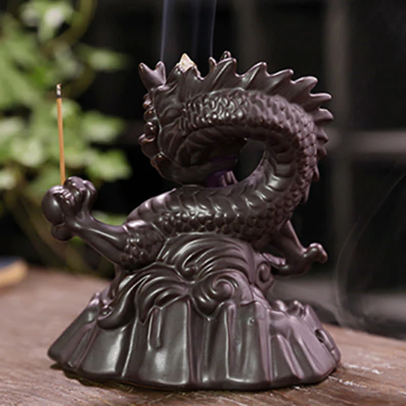 Buddha Stones Drago di buon auspicio Fontana di fumo a riflusso in ceramica Bruciatore di incenso di guarigione Meditazione Decorazione a sfera a LED - Image 11