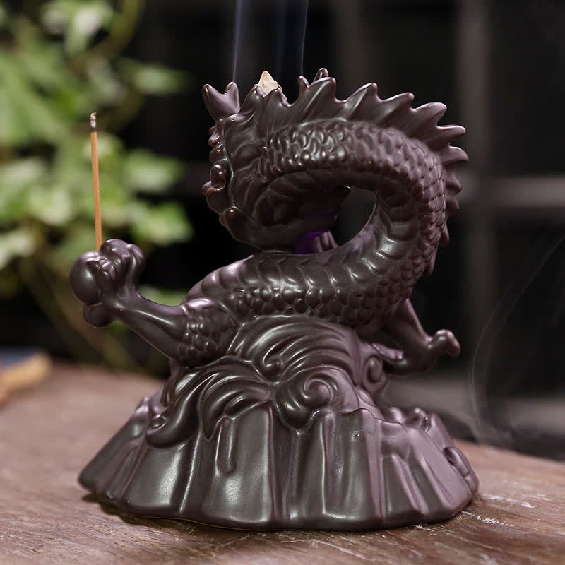 Buddha Stones Drago di buon auspicio Fontana di fumo a riflusso in ceramica Bruciatore di incenso di guarigione Meditazione Decorazione a sfera a LED - Image 15