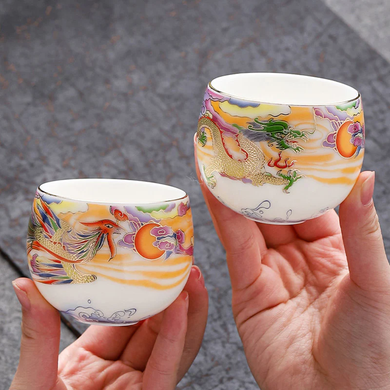 Buddha Stones Drago Fenice Nuvole di buon auspicio Sole Onde dell'oceano Tazza da tè in ceramica Tazza da tè Kung Fu - Image 18