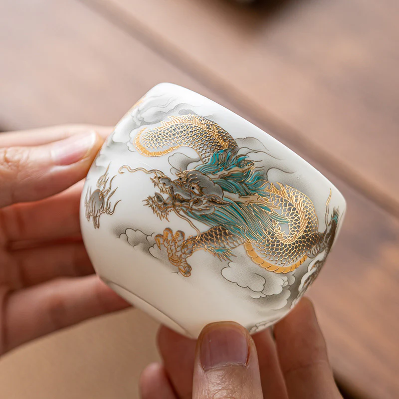 Buddha Stones Drago Fenice Nuvole di Buon Auspicio Tazza da Tè in Ceramica Tazza da Tè Kung Fu con Scatola Regalo