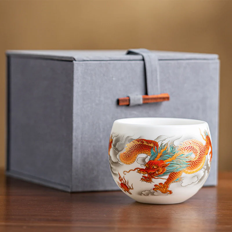 Buddha Stones Drago Fenice Nuvole di Buon Auspicio Tazza da Tè in Ceramica Tazza da Tè Kung Fu con Scatola Regalo - Image 11