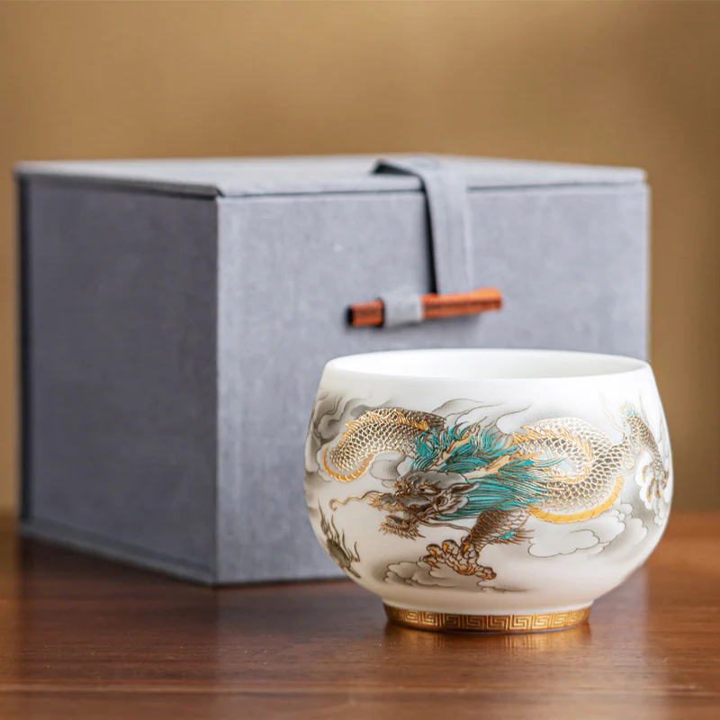 Buddha Stones Drago Fenice Nuvole di Buon Auspicio Tazza da Tè in Ceramica Tazza da Tè Kung Fu con Scatola Regalo - Image 13