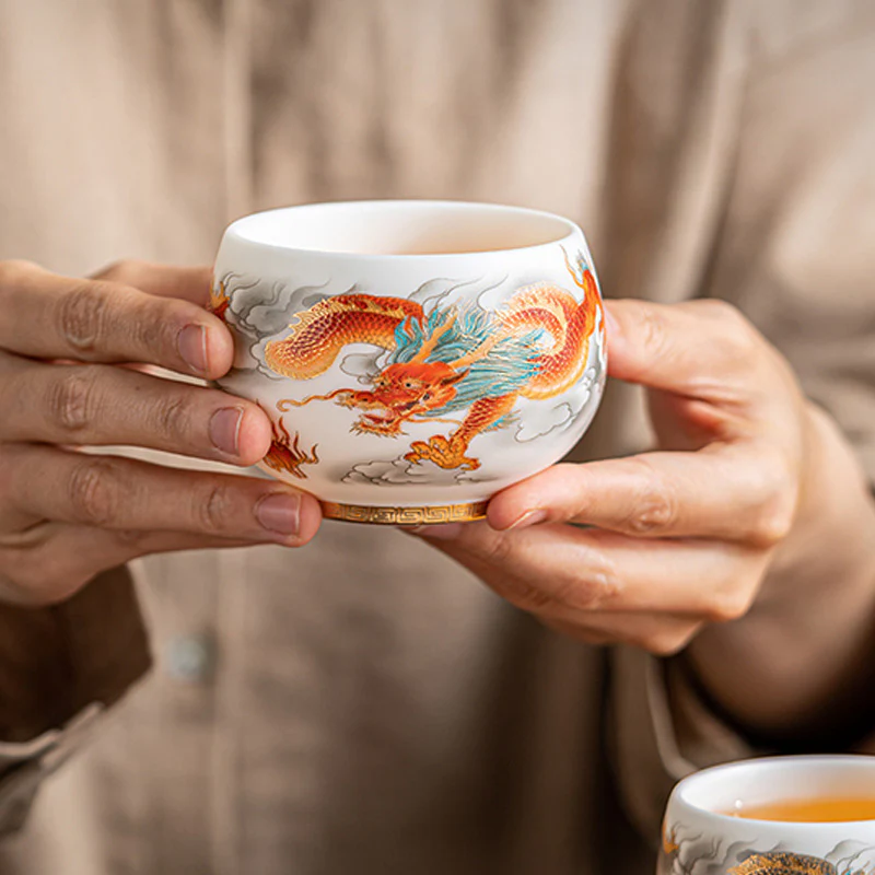 Buddha Stones Drago Fenice Nuvole di Buon Auspicio Tazza da Tè in Ceramica Tazza da Tè Kung Fu con Scatola Regalo - Image 17