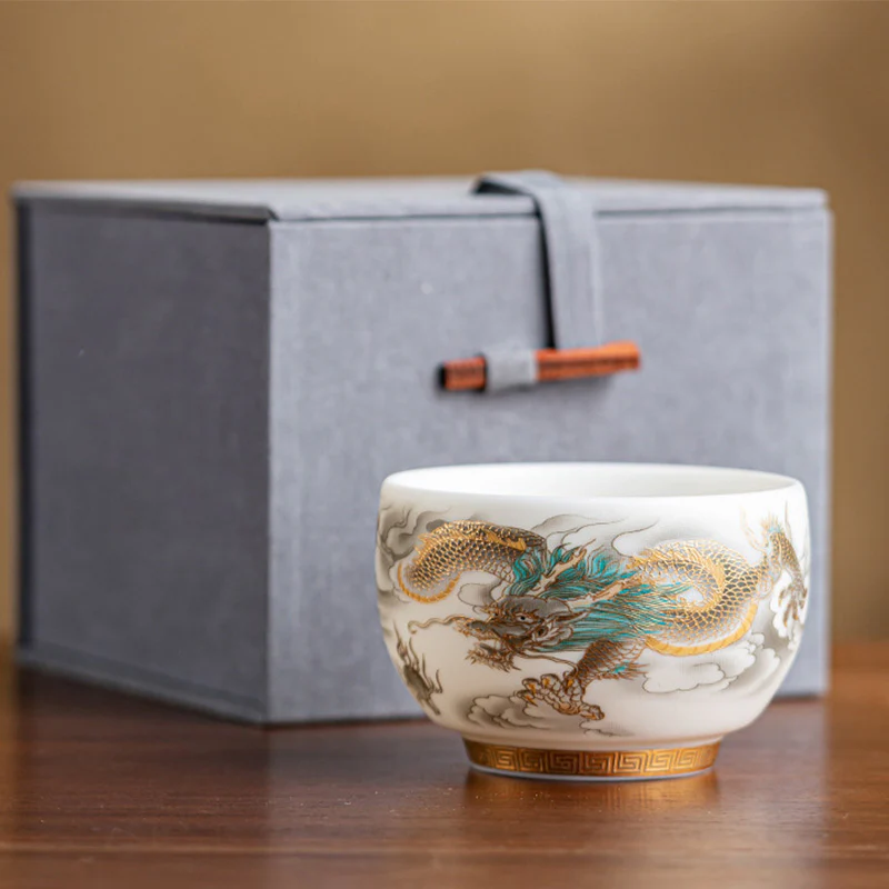 Buddha Stones Drago Fenice Nuvole di Buon Auspicio Tazza da Tè in Ceramica Tazza da Tè Kung Fu con Scatola Regalo - Image 18