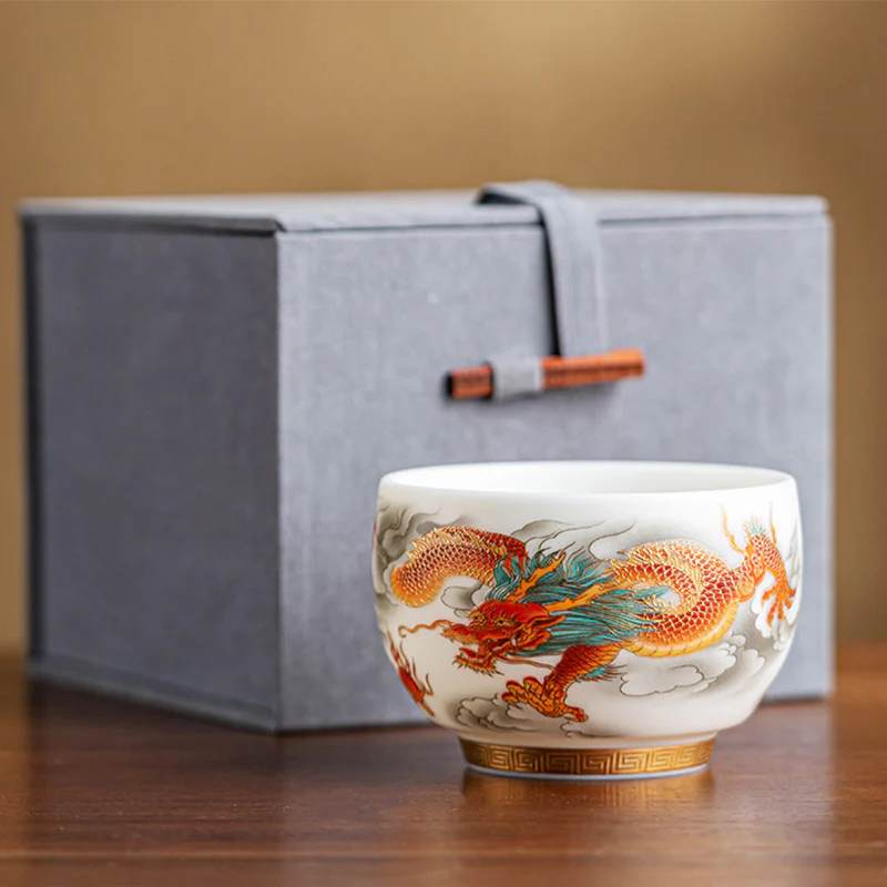Buddha Stones Drago Fenice Nuvole di Buon Auspicio Tazza da Tè in Ceramica Tazza da Tè Kung Fu con Scatola Regalo - Image 19