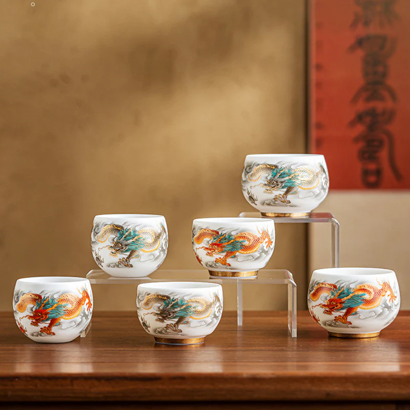 Buddha Stones Drago Fenice Nuvole di Buon Auspicio Tazza da Tè in Ceramica Tazza da Tè Kung Fu con Scatola Regalo - Image 2