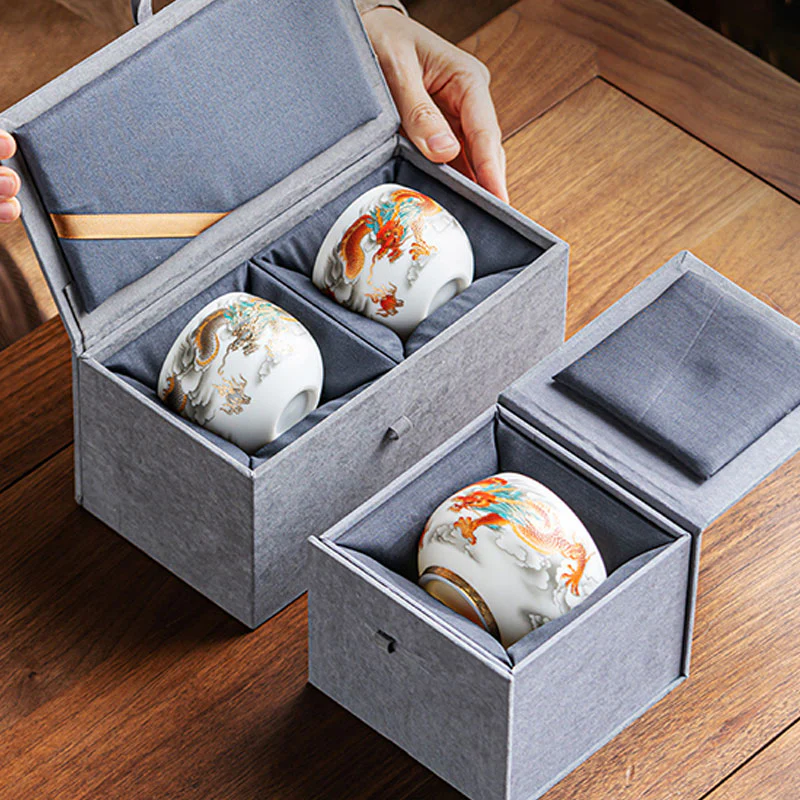 Buddha Stones Drago Fenice Nuvole di Buon Auspicio Tazza da Tè in Ceramica Tazza da Tè Kung Fu con Scatola Regalo - Image 21