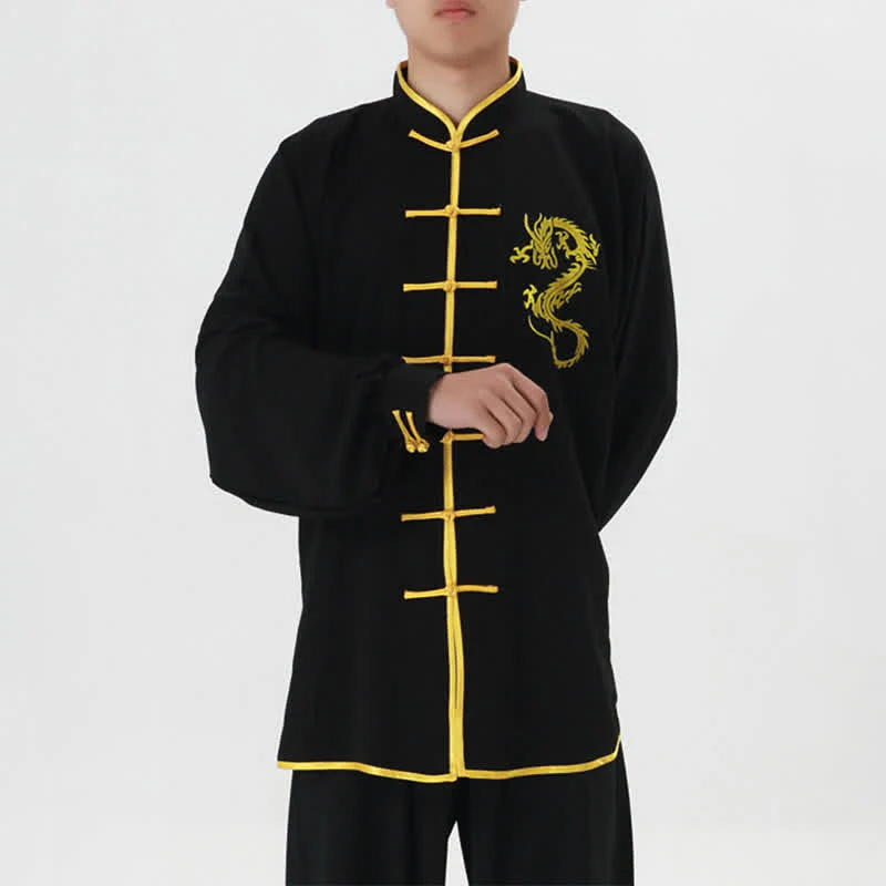 Buddha Stones Drago Ricamato Qi Gong Zen Pratica Spirituale Meditazione Preghiera Uniforme Unisex Abbigliamento Set - Image 10