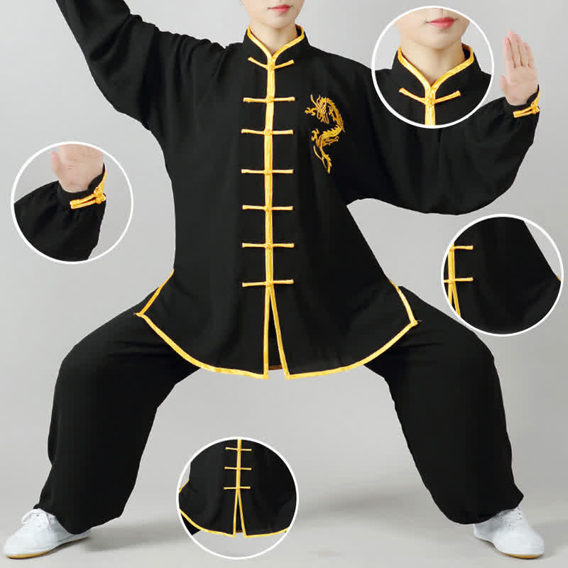 Buddha Stones Drago Ricamato Qi Gong Zen Pratica Spirituale Meditazione Preghiera Uniforme Unisex Abbigliamento Set - Image 11