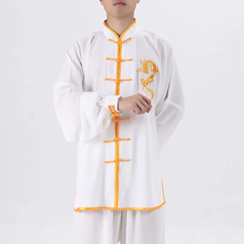Buddha Stones Drago Ricamato Qi Gong Zen Pratica Spirituale Meditazione Preghiera Uniforme Unisex Abbigliamento Set - Image 3