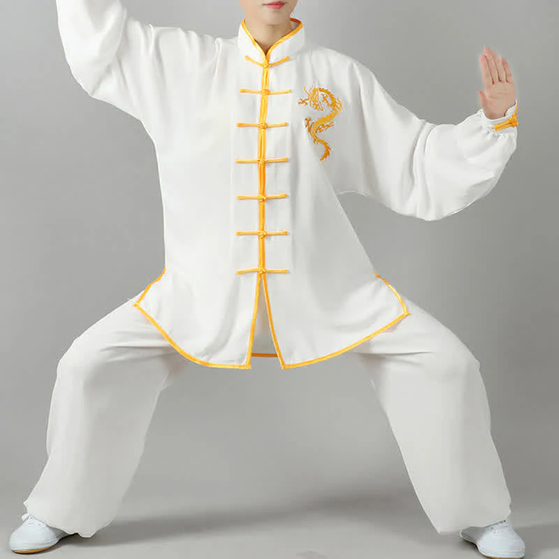 Buddha Stones Drago Ricamato Qi Gong Zen Pratica Spirituale Meditazione Preghiera Uniforme Unisex Abbigliamento Set - Image 4