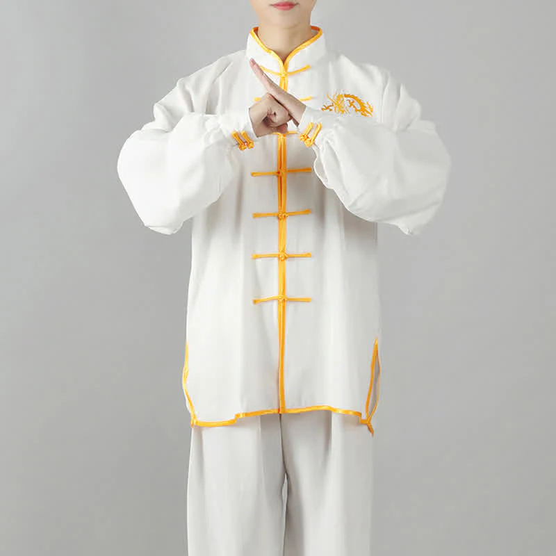 Buddha Stones Drago Ricamato Qi Gong Zen Pratica Spirituale Meditazione Preghiera Uniforme Unisex Abbigliamento Set - Image 5
