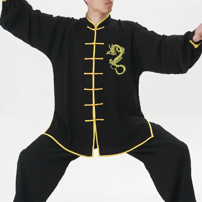 Buddha Stones Drago Ricamato Qi Gong Zen Pratica Spirituale Meditazione Preghiera Uniforme Unisex Abbigliamento Set - Image 6