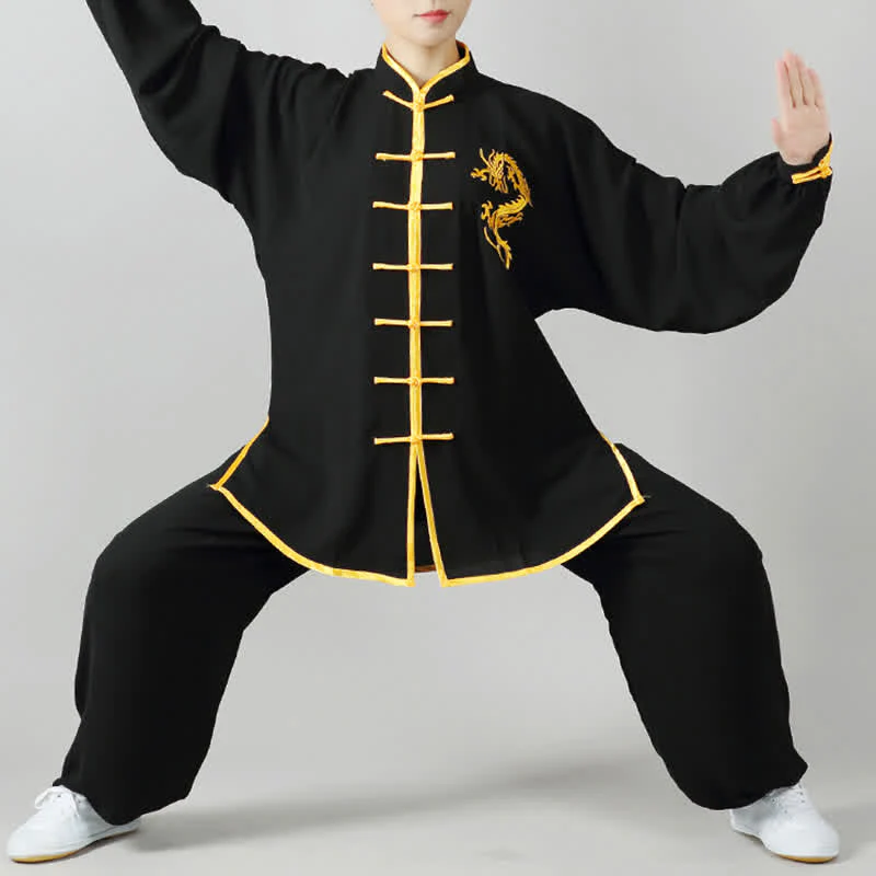 Buddha Stones Drago Ricamato Qi Gong Zen Pratica Spirituale Meditazione Preghiera Uniforme Unisex Abbigliamento Set - Image 7