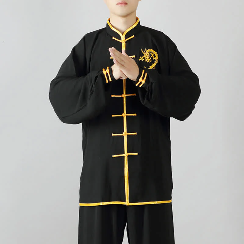 Buddha Stones Drago Ricamato Qi Gong Zen Pratica Spirituale Meditazione Preghiera Uniforme Unisex Abbigliamento Set - Image 8
