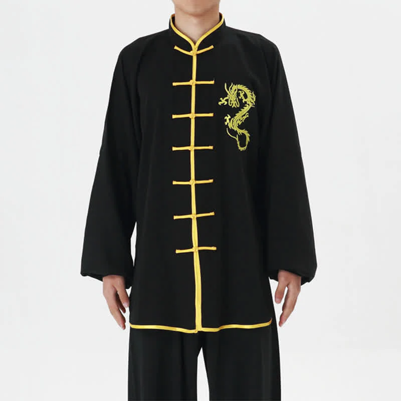 Buddha Stones Drago Ricamato Qi Gong Zen Pratica Spirituale Meditazione Preghiera Uniforme Unisex Abbigliamento Set - Image 9