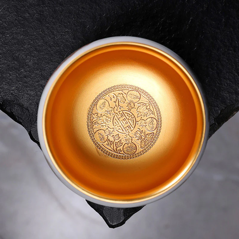 Buddha Stones Drago Zucca Dorata Ceramica Porcellana Bianca Tazza da Tè Kung Fu Tazza da Tè 160ml - Image 4