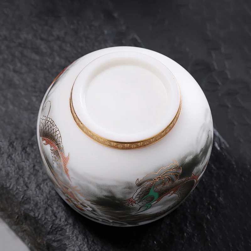 Buddha Stones Drago Zucca Dorata Ceramica Porcellana Bianca Tazza da Tè Kung Fu Tazza da Tè 160ml - Image 5