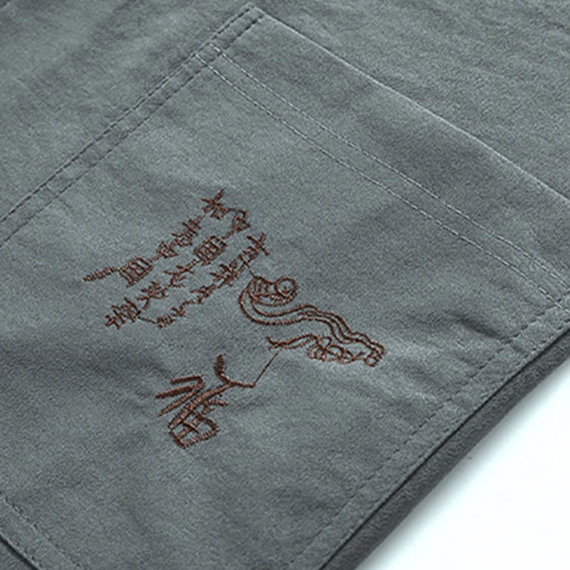 Buddha Stones Dragon Fu Character Tang Suit Camicia a maniche corte tradizionale Pantaloni a gamba larga Abbigliamento da uomo Set - Image 11