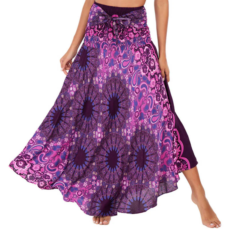 Buddha Stones Due stili Indossare Bohemien Mandala Fiore Goccia d'acqua Gonna con lacci Vestito