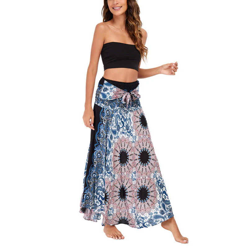 Buddha Stones Due stili Indossare Bohemien Mandala Fiore Goccia d'acqua Gonna con lacci Vestito - Image 12